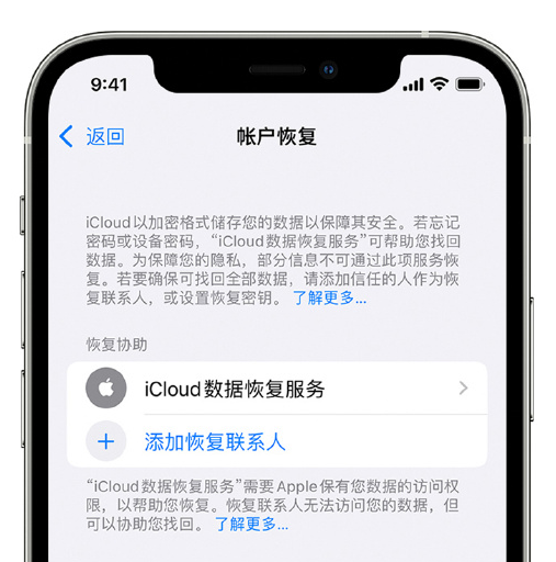 镇赉苹果手机维修分享在 iPhone 上设置帐户恢复联系人的方法 