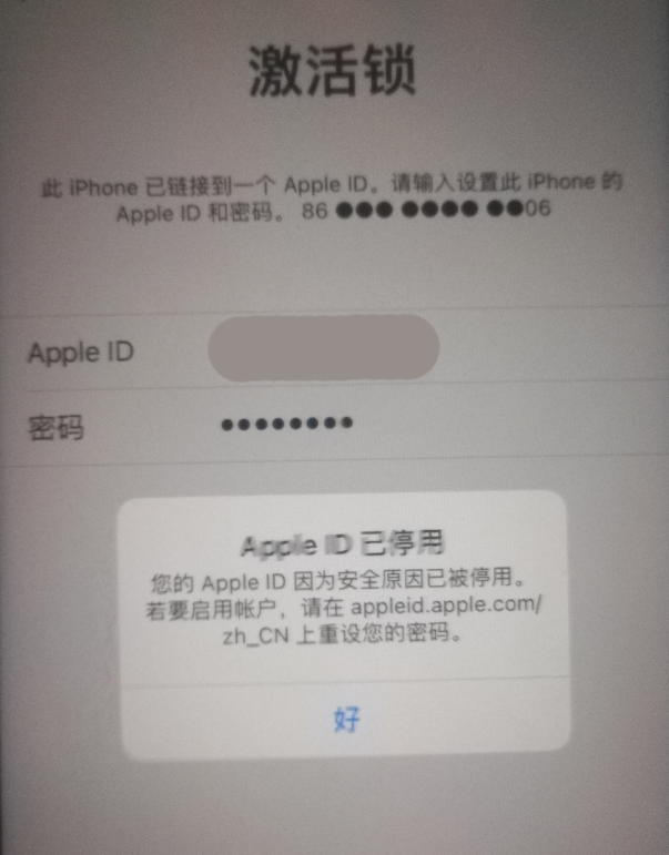 镇赉苹果手机维修分享iPhone 12 出现提示“Apple ID 已停用”怎么办 